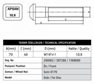 SCANIA KARE KAFA DİSK ÖN BİJON
