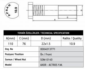 AXOR ACTROS ARKA BİJON YM 110 MM