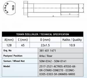 MERCEDES 2521 ARKA UZUN  BİJON 128MM